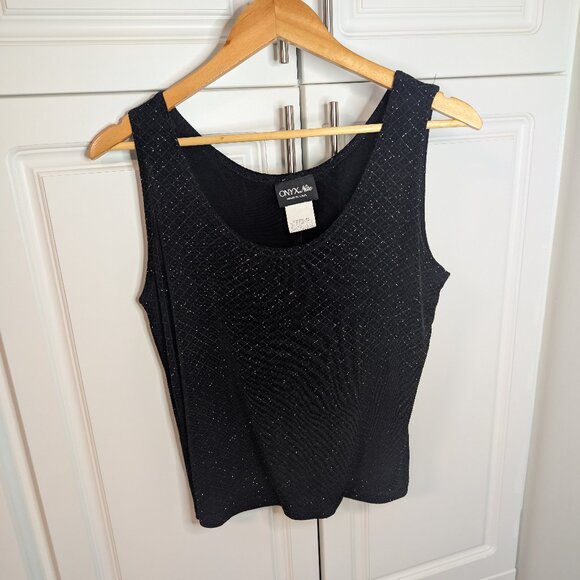 Onyx Nite Vintage Y2K Holiday Black Glitter Sleeveless Top | Stretchy Size Large - Picture 1 of 8